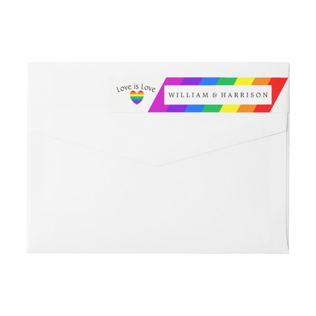 Rainbow Heart Love is Love Wedding Wrap Around Label (Back)