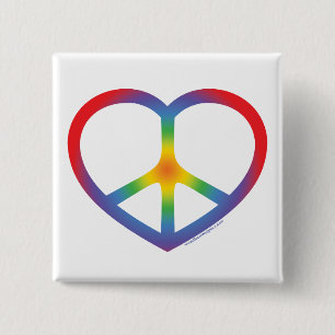 Rainbow Heart, Love, Peace Sign 15 Cm Square Badge