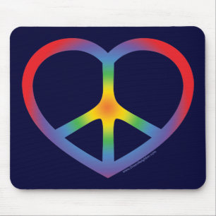 Rainbow Heart, Love, Peace Sign Mouse Mat