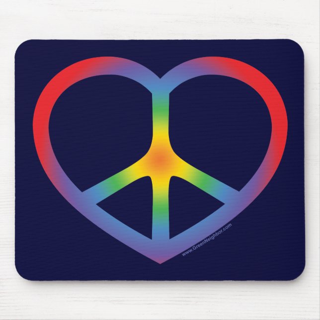 Rainbow Heart, Love, Peace Sign Mouse Mat (Front)