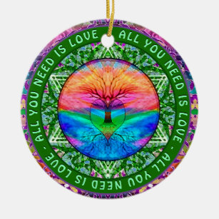 Rainbow Heart Mandala Positive Message Ceramic Tree Decoration