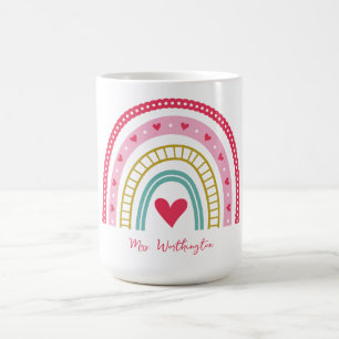 Rainbow Heart Monogram Name Teacher Coffee Mug