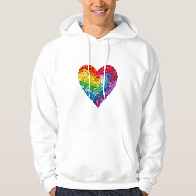 Rainbow Heart Mosaic Queer Pride Gay Love LGBTQ  Hoodie (Front)