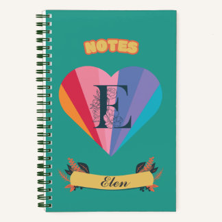 Rainbow Heart Notebook - Personalised Initial E