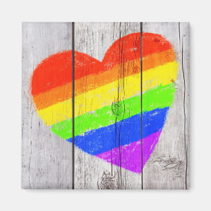 rainbow heart on a grungy wood panel magnet