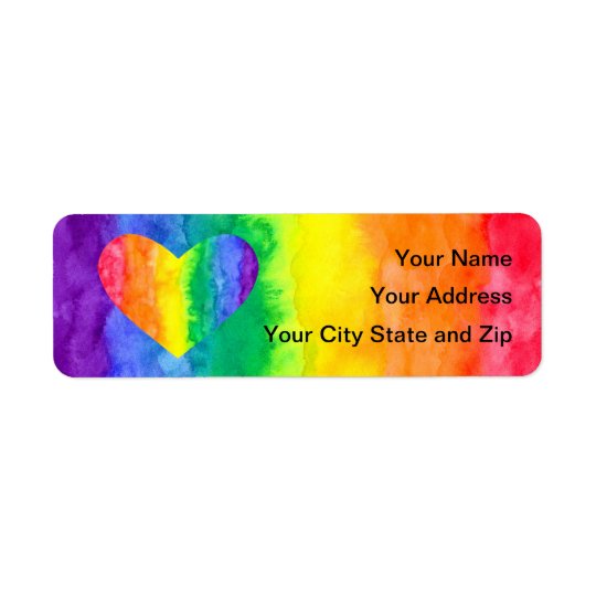 Rainbow Heart on Rainbow Watercolor Wash Return Address Label