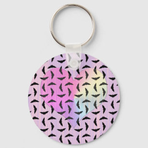 Rainbow Heart Pastel Goth Baby Bats Pattern Art Key Ring