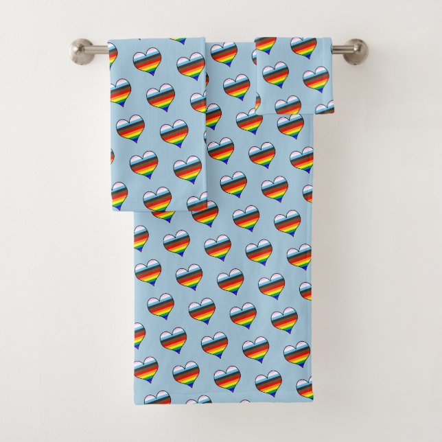 Rainbow Heart Pattern Bath Towel Set (Insitu)