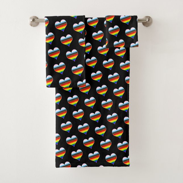 Rainbow Heart Pattern Bath Towel Set (Insitu)