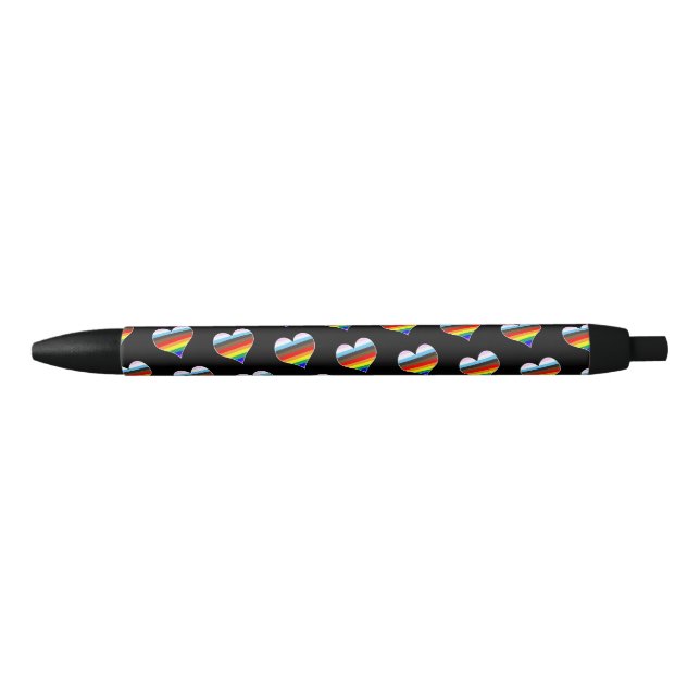 Rainbow Heart Pattern Black Ink Pen (Front)