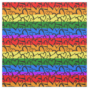 Rainbow Heart Pattern Fabric