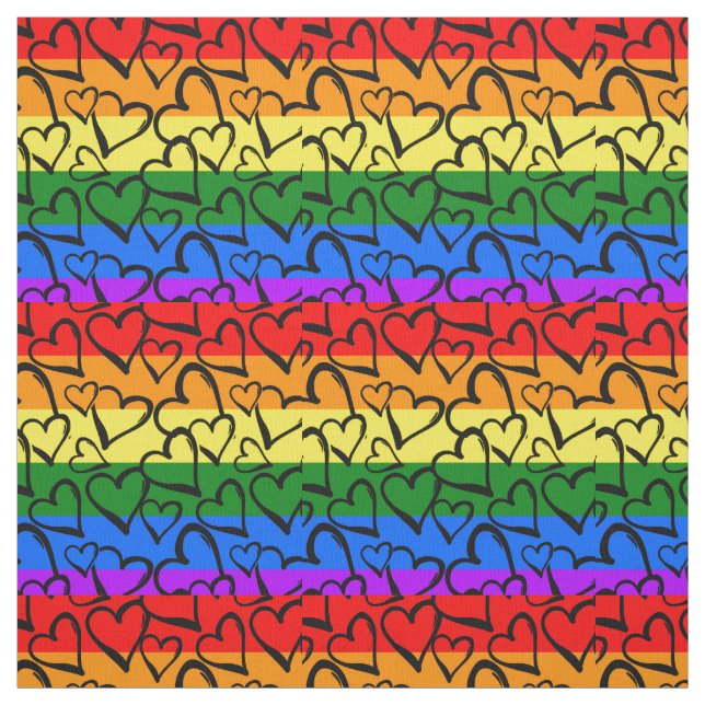 Rainbow Heart Pattern Fabric (Swatch)
