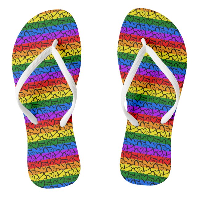 Rainbow Heart Pattern Flip Flops (Footbed)