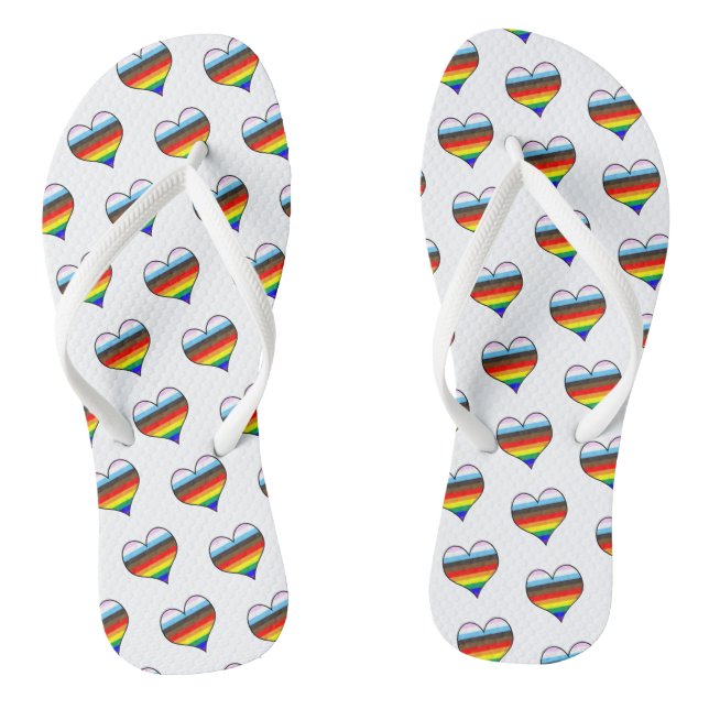 Rainbow Heart Pattern Flip Flops (Footbed)