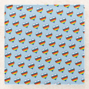 Rainbow Heart Pattern Glass Coaster