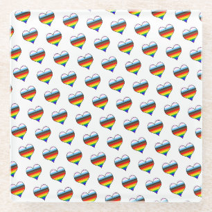 Rainbow Heart Pattern Glass Coaster