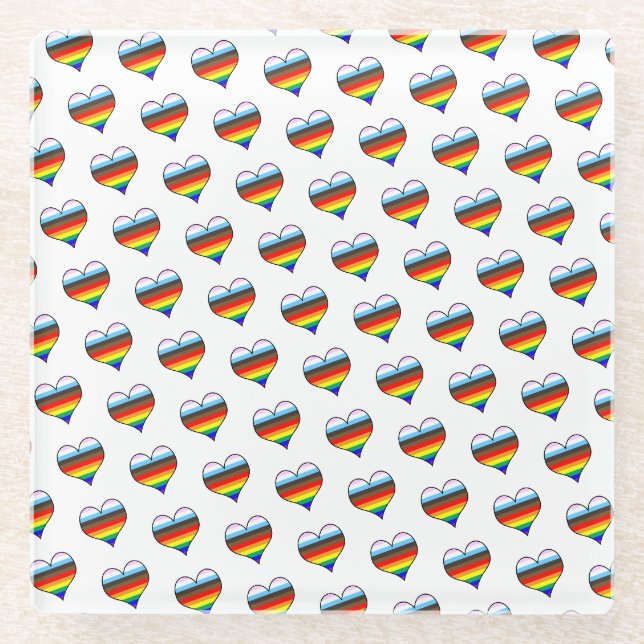 Rainbow Heart Pattern Glass Coaster (Front)