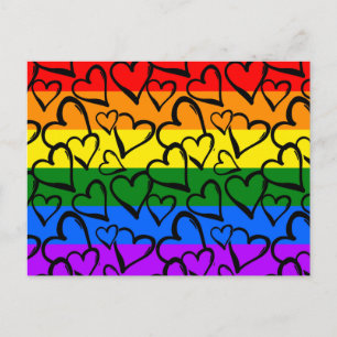 Rainbow Heart Pattern Holiday Postcard