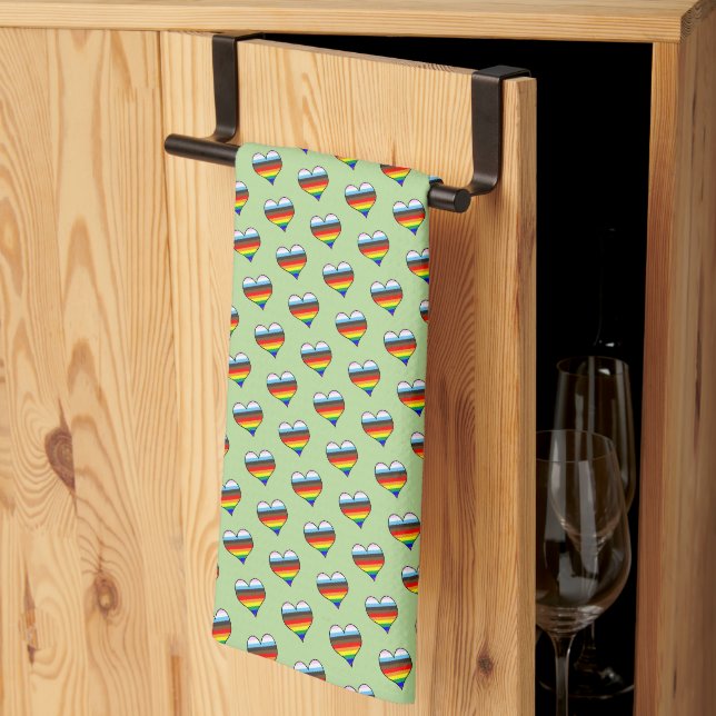 Rainbow Heart Pattern  Kitchen Towel (Thirds Fold)