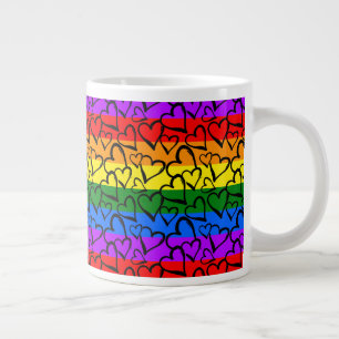 Rainbow Heart Pattern Large Coffee Mug