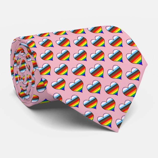 Rainbow Heart Pattern Neck Tie (Rolled)
