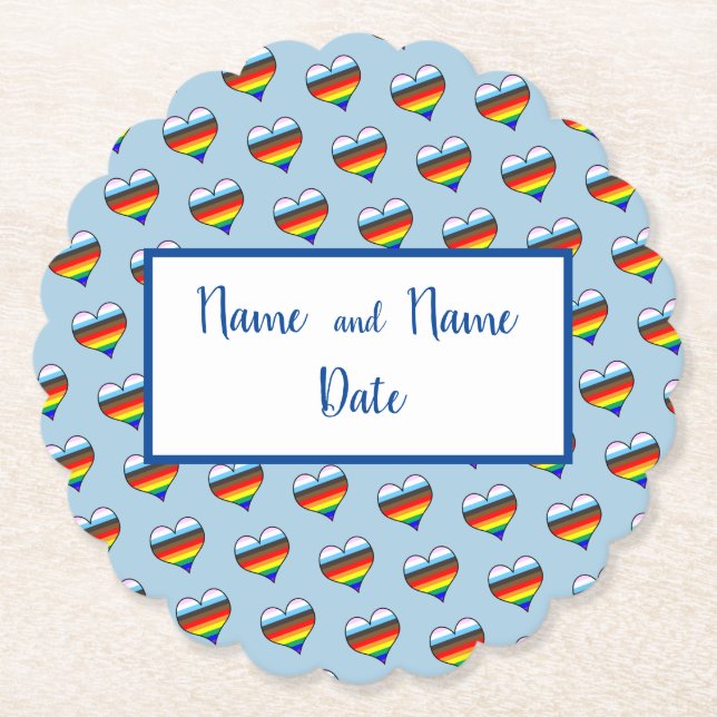 Rainbow Heart Pattern Paper Coaster (Front)