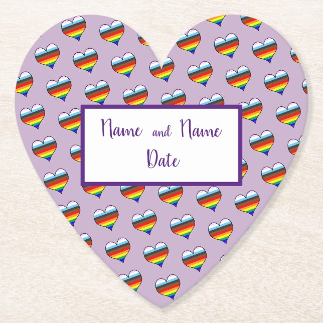 Rainbow Heart Pattern Paper Coaster (Front)