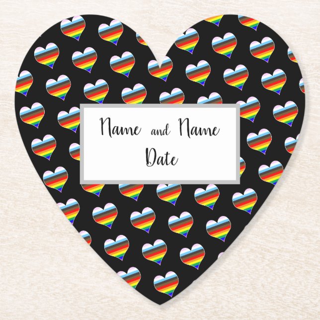 Rainbow Heart Pattern Paper Coaster (Front)
