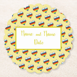 Rainbow Heart Pattern Paper Coaster
