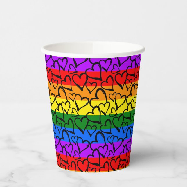 Rainbow Heart Pattern Paper Cups (Left)
