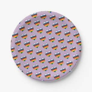 Rainbow Heart Pattern Paper Plates
