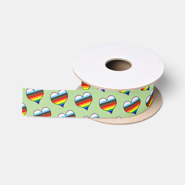 Rainbow Heart Pattern Satin Ribbon (Spool)
