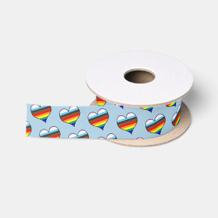 Rainbow Heart Pattern Satin Ribbon