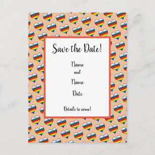 Rainbow Heart Pattern Save the Date Postcard