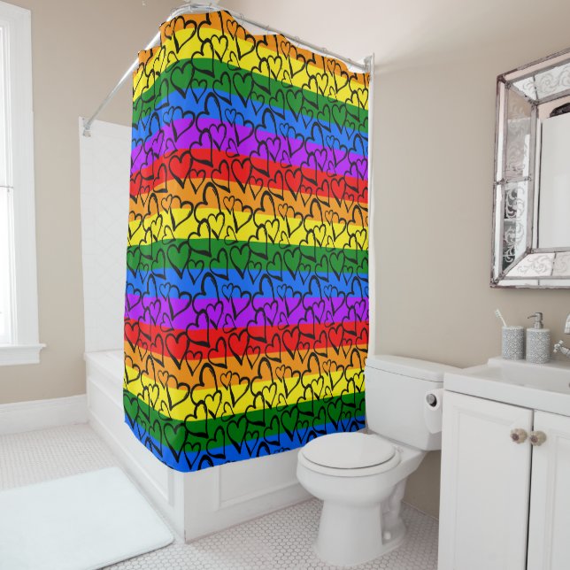 Rainbow Heart Pattern Shower Curtain (In Situ)