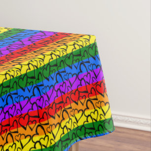 Rainbow Heart Pattern Tablecloth