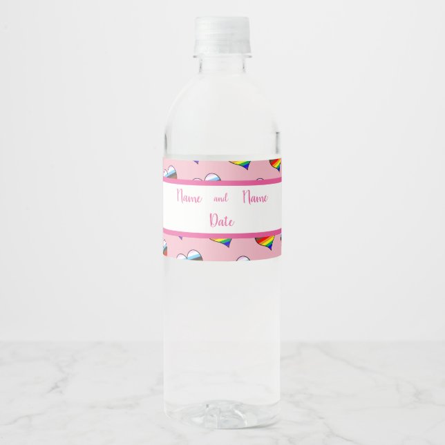 Rainbow Heart Pattern Water Bottle Label (Front)