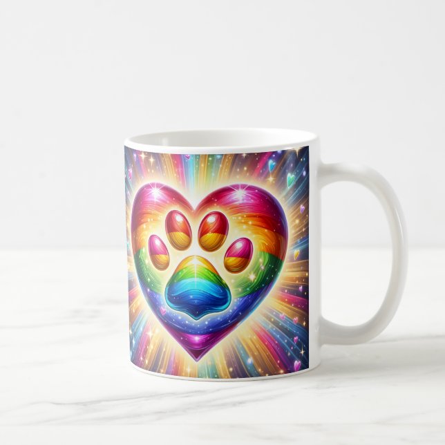 Rainbow Heart Paw Print Coffee Mug (Right)