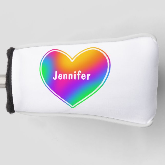 Rainbow Heart Personalised Golf Head Cover (Front)