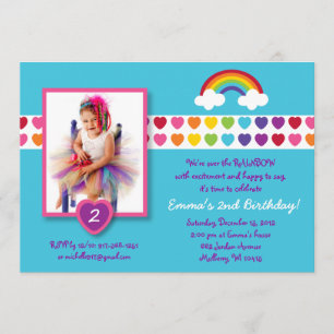 Rainbow Heart Photo Birthday Invitations