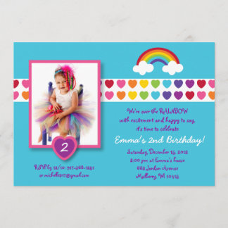 Rainbow Heart Photo Birthday Invitations