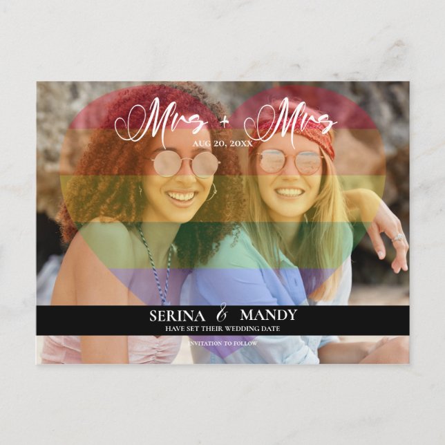 Rainbow Heart Photo Gay Pride Save the Date Postcard (Front)
