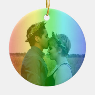 Rainbow Heart Photo Snowflakes Christmas LGBTQ Ceramic Tree Decoration
