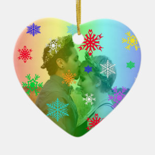 Rainbow Heart Photo Snowflakes Christmas LGBTQ Ceramic Tree Decoration