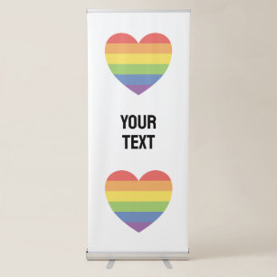 Rainbow Heart Pride Gay Wedding Welcome Retractable Banner