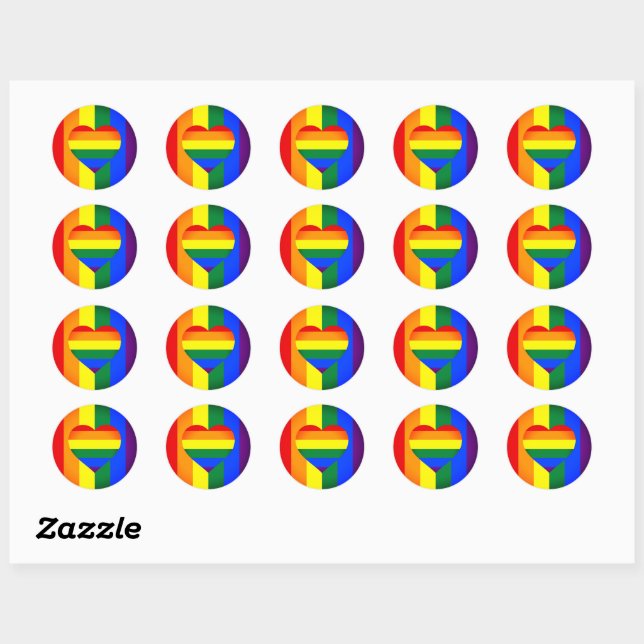 Rainbow Heart & Pride Rainbow Flag /LGBT community Classic Round Sticker (Sheet)