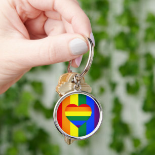Rainbow Heart & Pride Rainbow Flag /LGBT community Key Ring
