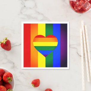 Rainbow Heart & Pride Rainbow Flag /LGBT community Napkin