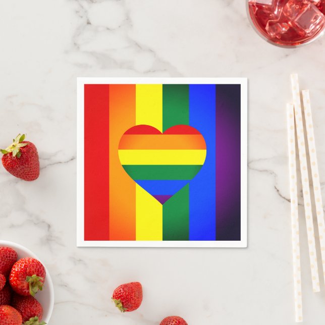 Rainbow Heart & Pride Rainbow Flag /LGBT community Napkin (Insitu)