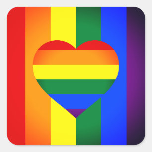 Rainbow Heart & Pride Rainbow Flag /LGBT community Square Sticker